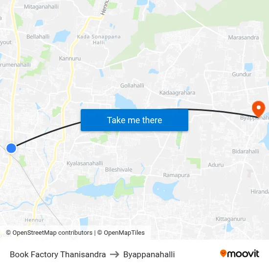 Book Factory Thanisandra to Byappanahalli map