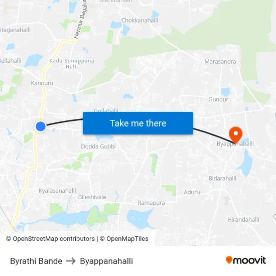 Byrathi Bande to Byappanahalli map