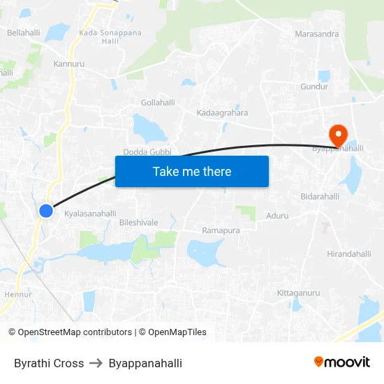 Byrathi Cross to Byappanahalli map