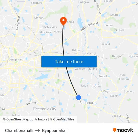Chambenahalli to Byappanahalli map