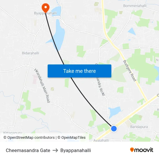 Cheemasandra Gate to Byappanahalli map