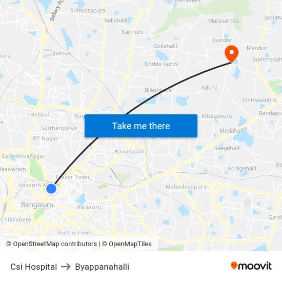 Csi Hospital to Byappanahalli map