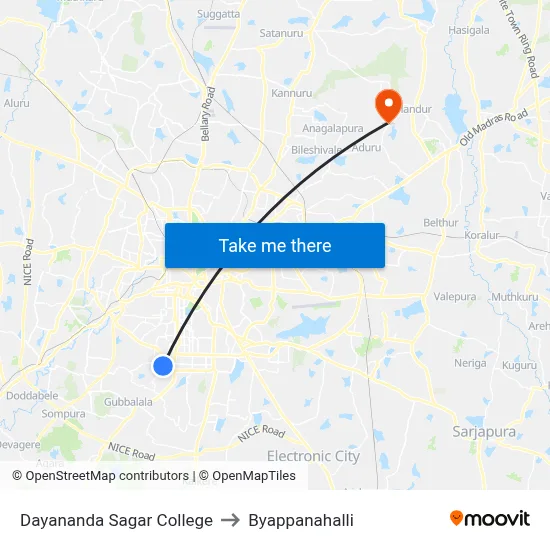 Dayananda Sagar College to Byappanahalli map