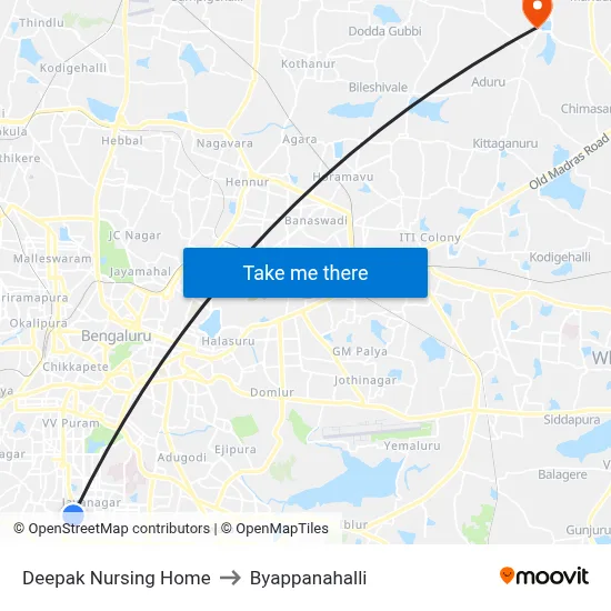 Deepak Nursing Home to Byappanahalli map