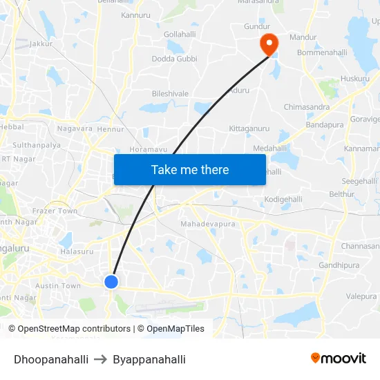 Dhoopanahalli to Byappanahalli map