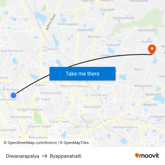 Diwanarapalya to Byappanahalli map