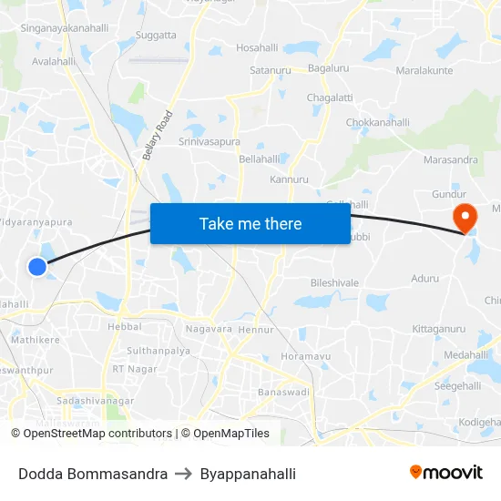 Dodda Bommasandra to Byappanahalli map