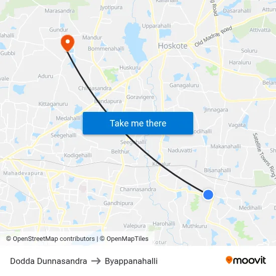 Dodda Dunnasandra to Byappanahalli map