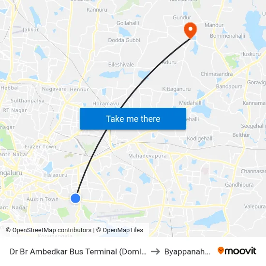 Dr Br Ambedkar Bus Terminal (Domlur) to Byappanahalli map