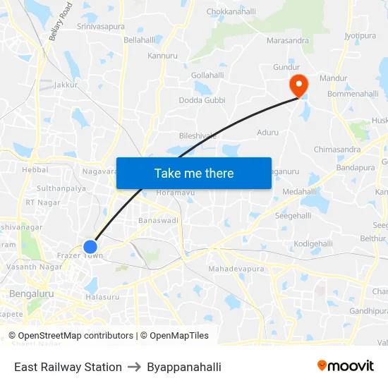 East Railway Station to Byappanahalli map