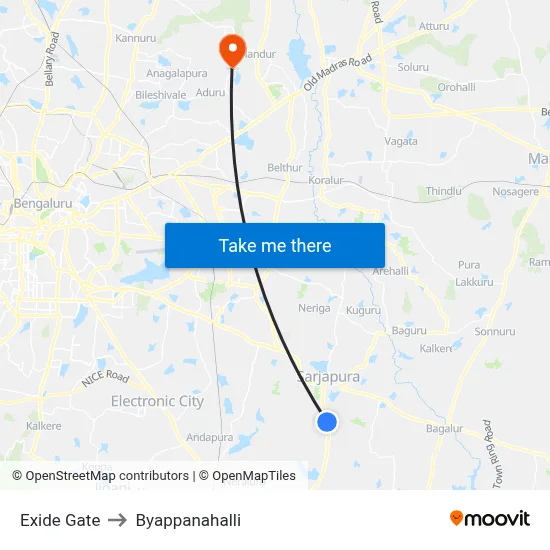 Exide Gate to Byappanahalli map