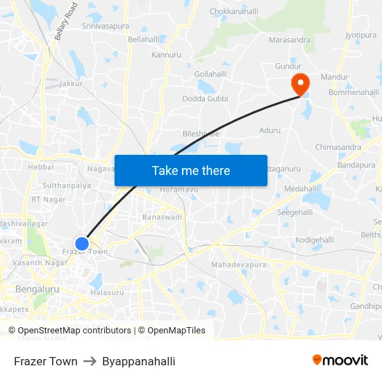 Frazer Town to Byappanahalli map