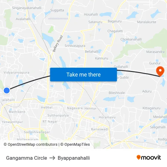 Gangamma Circle to Byappanahalli map