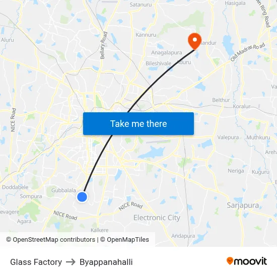 Glass Factory to Byappanahalli map