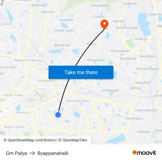 Gm Palya to Byappanahalli map