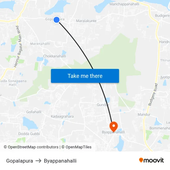 Gopalapura to Byappanahalli map