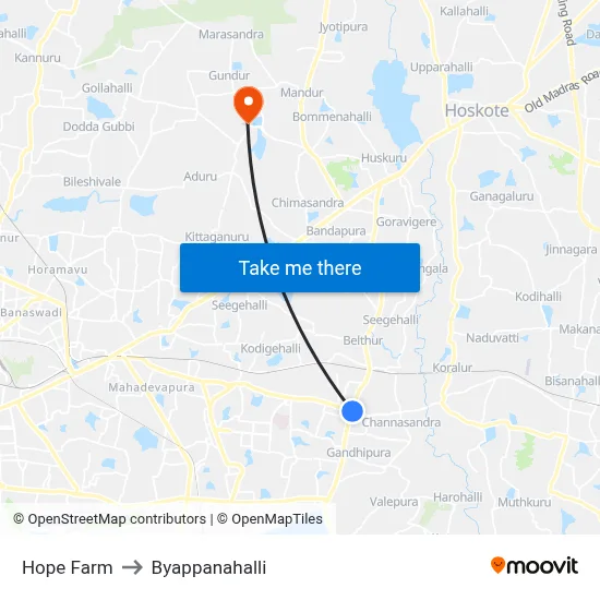 Hope Farm to Byappanahalli map