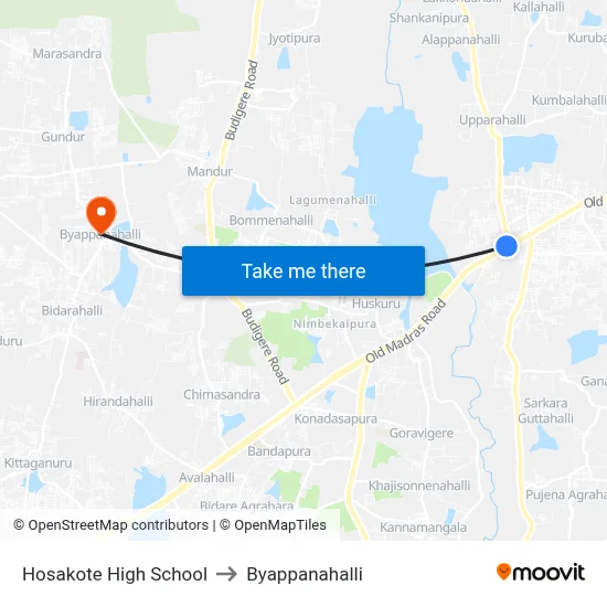 Hosakote High School to Byappanahalli map