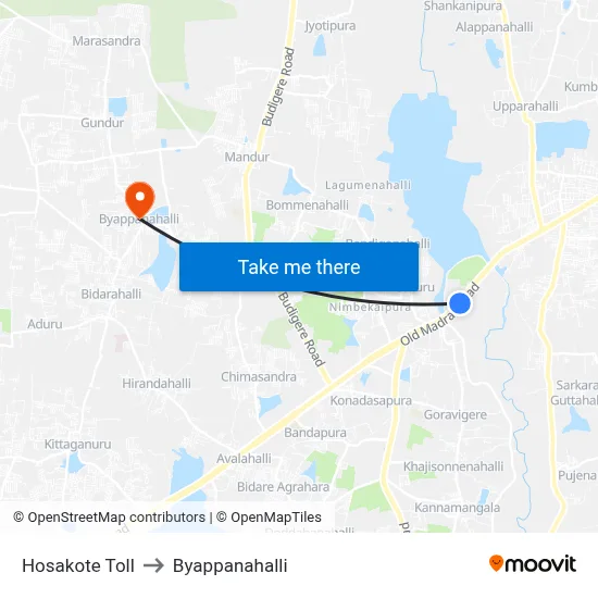 Hosakote Toll to Byappanahalli map