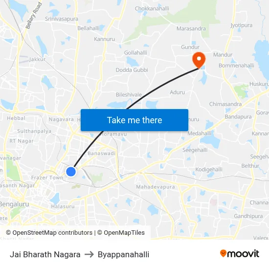 Jai Bharath Nagara to Byappanahalli map
