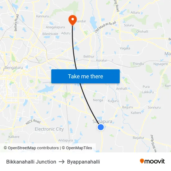 Bikkanahalli Junction to Byappanahalli map