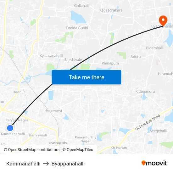 Kammanahalli to Byappanahalli map