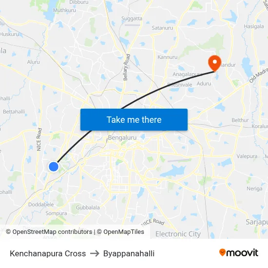 Kenchanapura Cross to Byappanahalli map