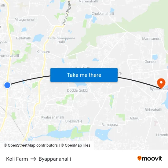 Koli Farm to Byappanahalli map