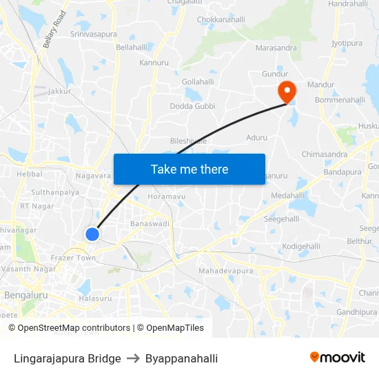 Lingarajapura Bridge to Byappanahalli map