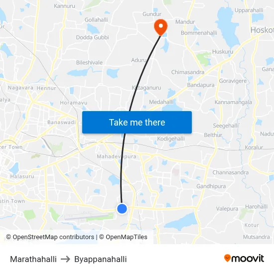 Marathahalli to Byappanahalli map
