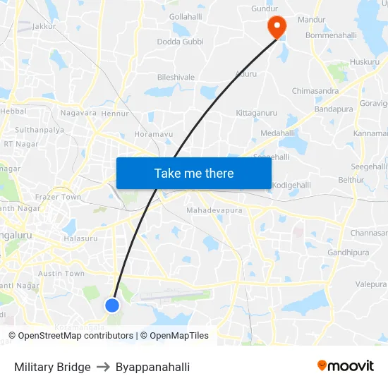 Military Bridge to Byappanahalli map