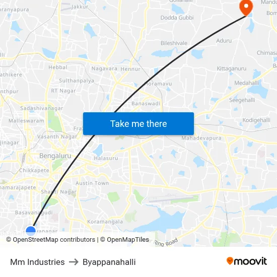Mm Industries to Byappanahalli map