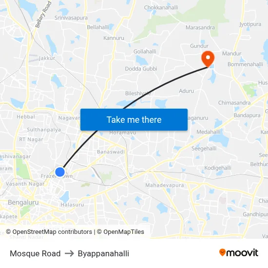 Mosque Road to Byappanahalli map
