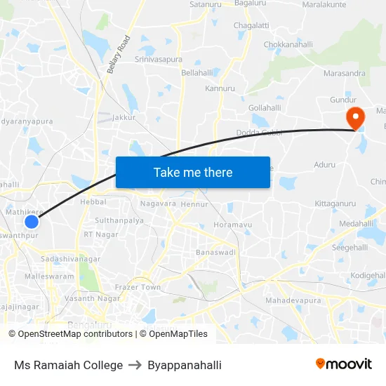 Ms Ramaiah College to Byappanahalli map