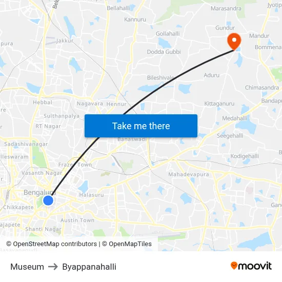 Museum to Byappanahalli map