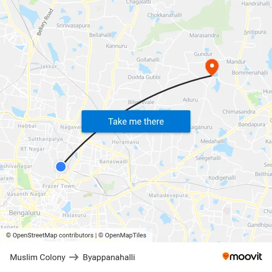 Muslim Colony to Byappanahalli map
