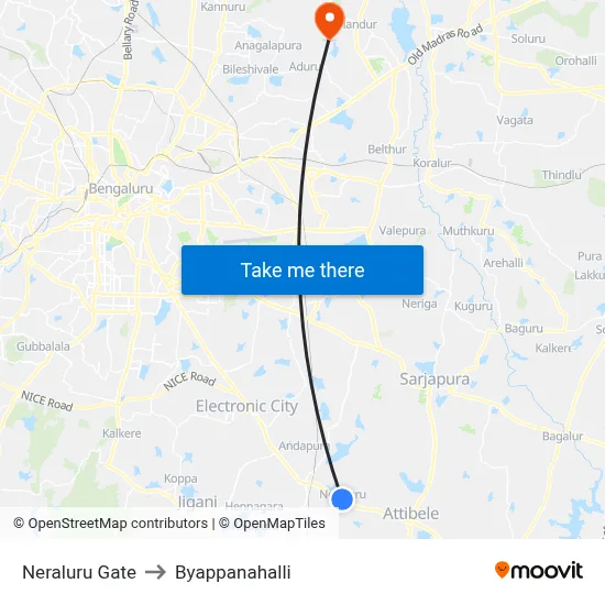 Neraluru Gate to Byappanahalli map