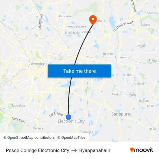 Pesce College Electronic City to Byappanahalli map
