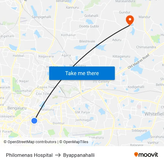 Philomenas Hospital to Byappanahalli map