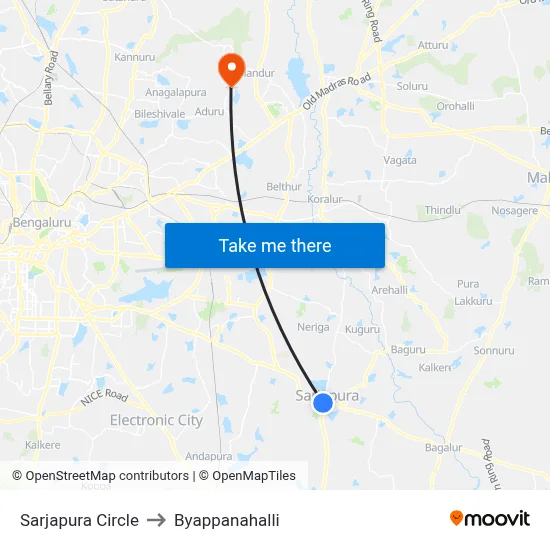 Sarjapura Circle to Byappanahalli map