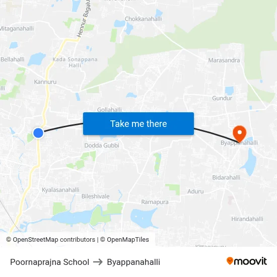 Poornaprajna School to Byappanahalli map