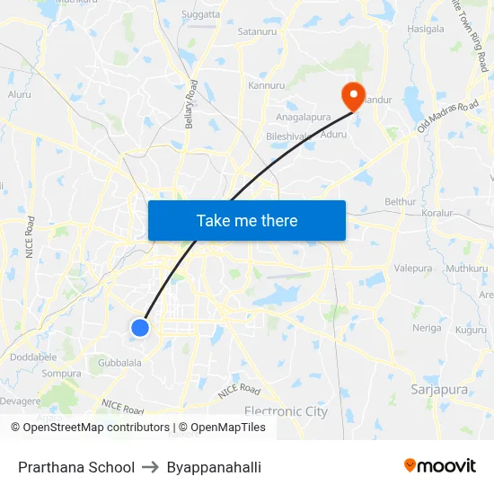 Prarthana School to Byappanahalli map