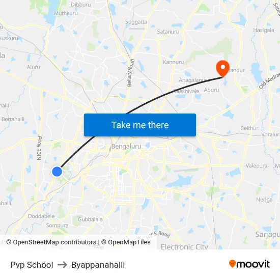 Pvp School to Byappanahalli map