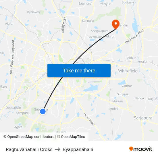 Raghuvanahalli Cross to Byappanahalli map