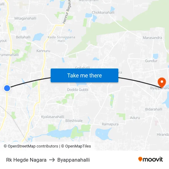 Rk Hegde Nagara to Byappanahalli map