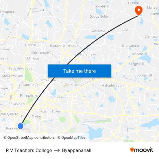 R V Teachers College to Byappanahalli map