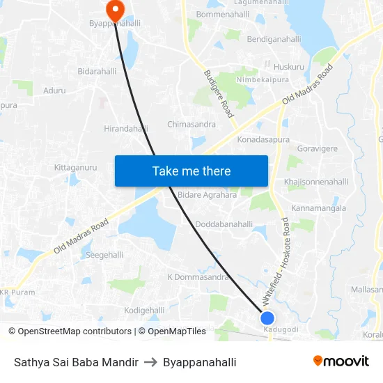 Sathya Sai Baba Mandir to Byappanahalli map