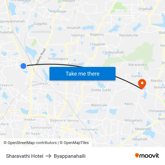 Sharavathi Hotel to Byappanahalli map