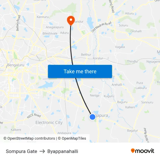 Sompura Gate to Byappanahalli map