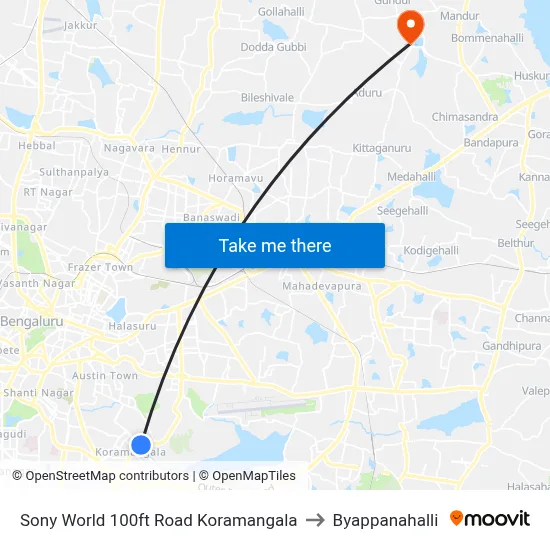 Sony World 100ft Road  Koramangala to Byappanahalli map